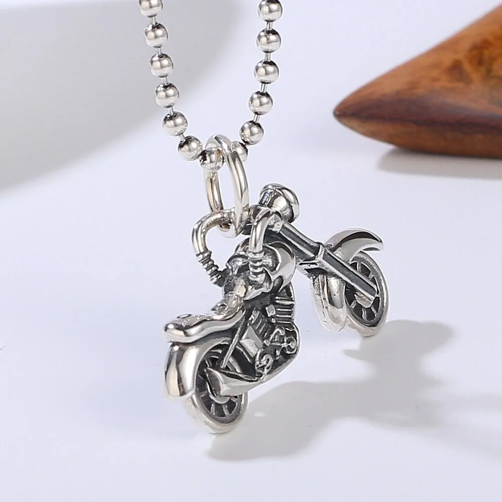 Real Solid 925 Sterling Silver Pendants Motorcycle Vehicles Gothic Punk Jewelry
