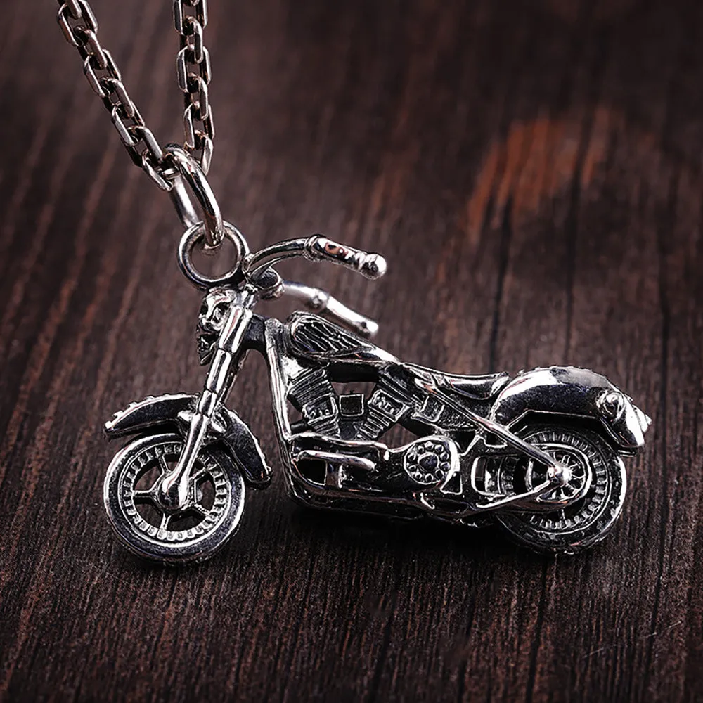 Real Solid 925 Sterling Silver Pendants Motorcycle Vehicles Gothic Punk Jewelry