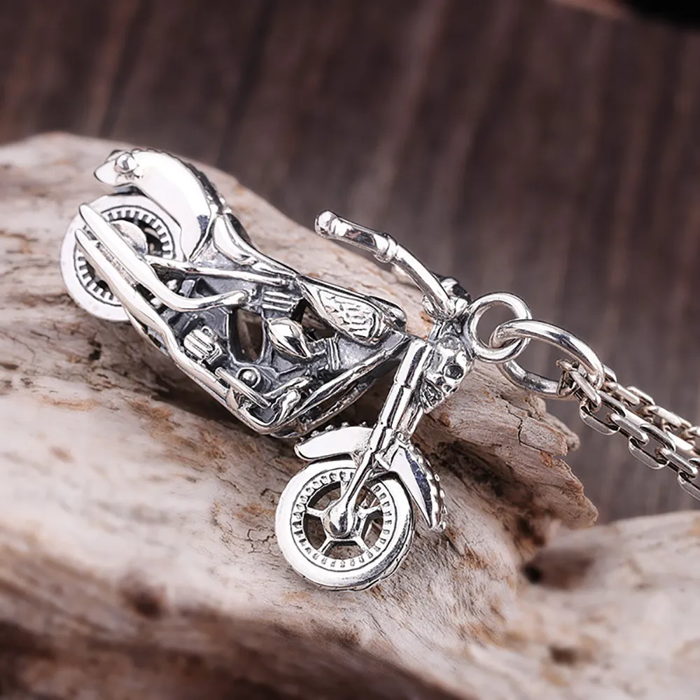 Real Solid 925 Sterling Silver Pendants Motorcycle Vehicles Gothic Punk Jewelry