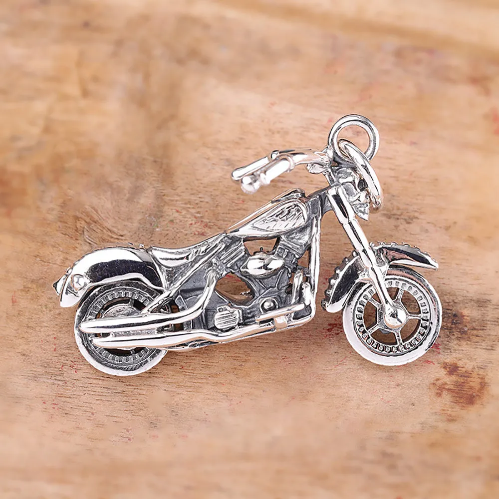 Real Solid 925 Sterling Silver Pendants Motorcycle Vehicles Gothic Punk Jewelry