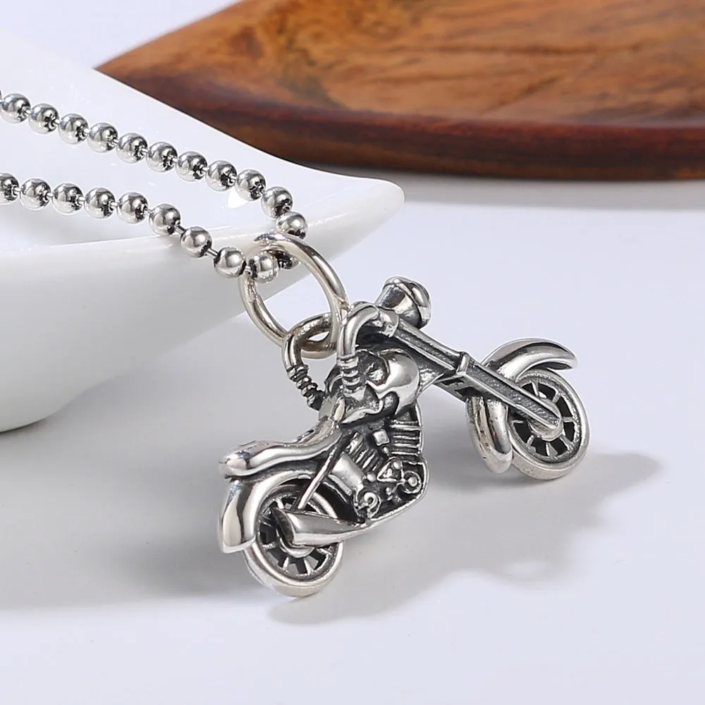 Real Solid 925 Sterling Silver Pendants Motorcycle Vehicles Gothic Punk Jewelry