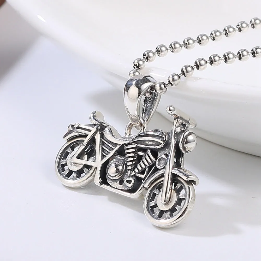Real Solid 925 Sterling Silver Retro Pendants Motorcycle Vehicles Gothic Punk Jewelry