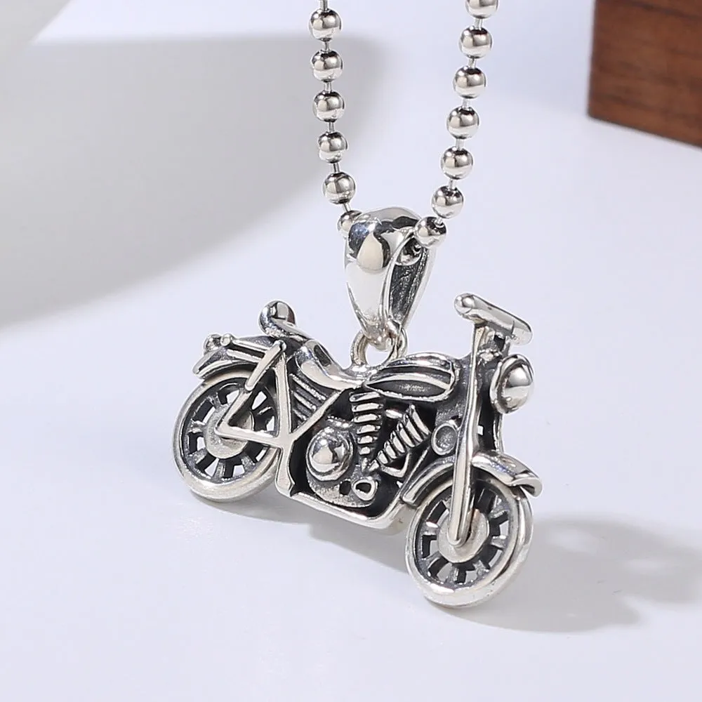 Real Solid 925 Sterling Silver Retro Pendants Motorcycle Vehicles Gothic Punk Jewelry