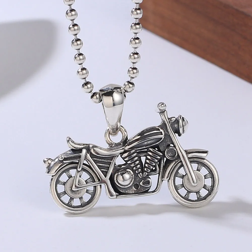 Real Solid 925 Sterling Silver Retro Pendants Motorcycle Vehicles Gothic Punk Jewelry