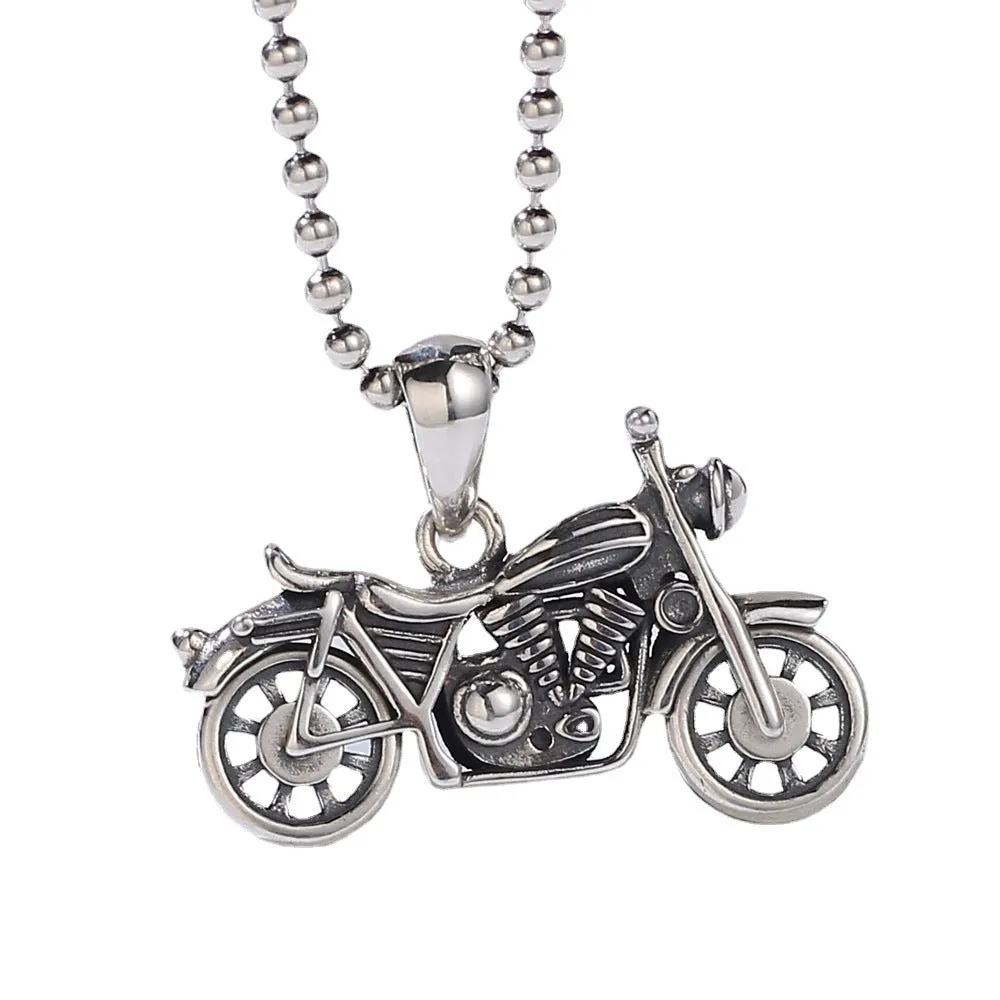 Real Solid 925 Sterling Silver Retro Pendants Motorcycle Vehicles Gothic Punk Jewelry