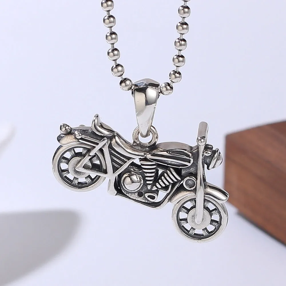 Real Solid 925 Sterling Silver Retro Pendants Motorcycle Vehicles Gothic Punk Jewelry