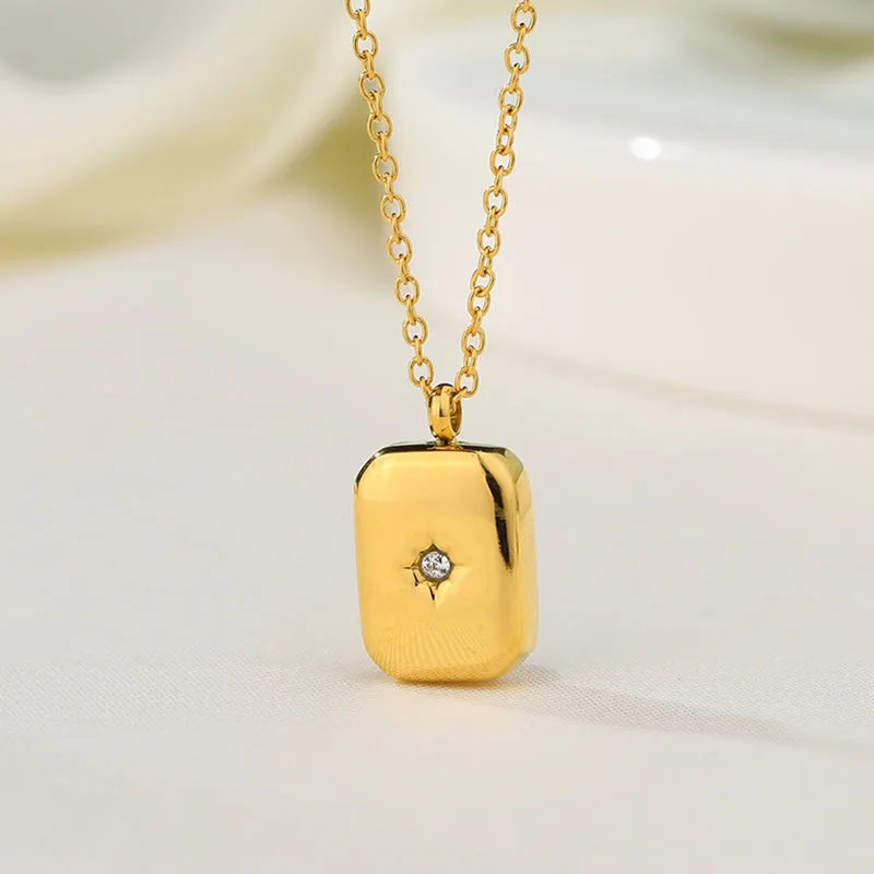 Rectangle Shape 18k Gold Plated Charm Pendant Stainless Steel North Star Necklace for Women