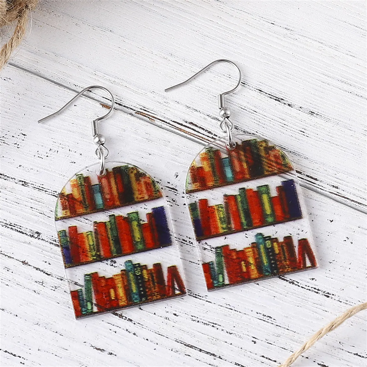Red & Yellow Bookcase Drop Earrings