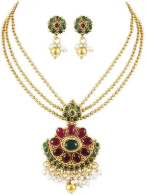 Red and green Stone South Indian Necklace Set