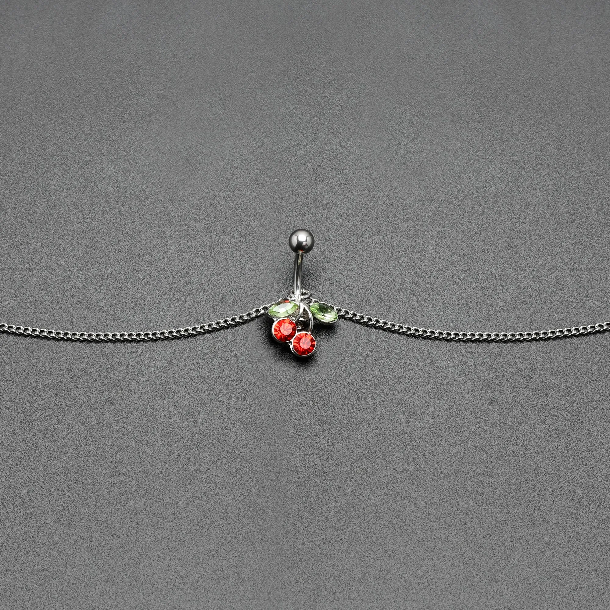 Red Green Gem Cheery Cherries Fruit Belly Ring Belly Chain