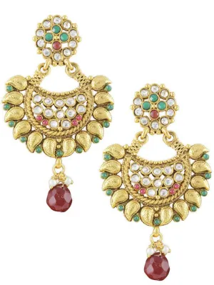 Red Stone Chandbali Earrings