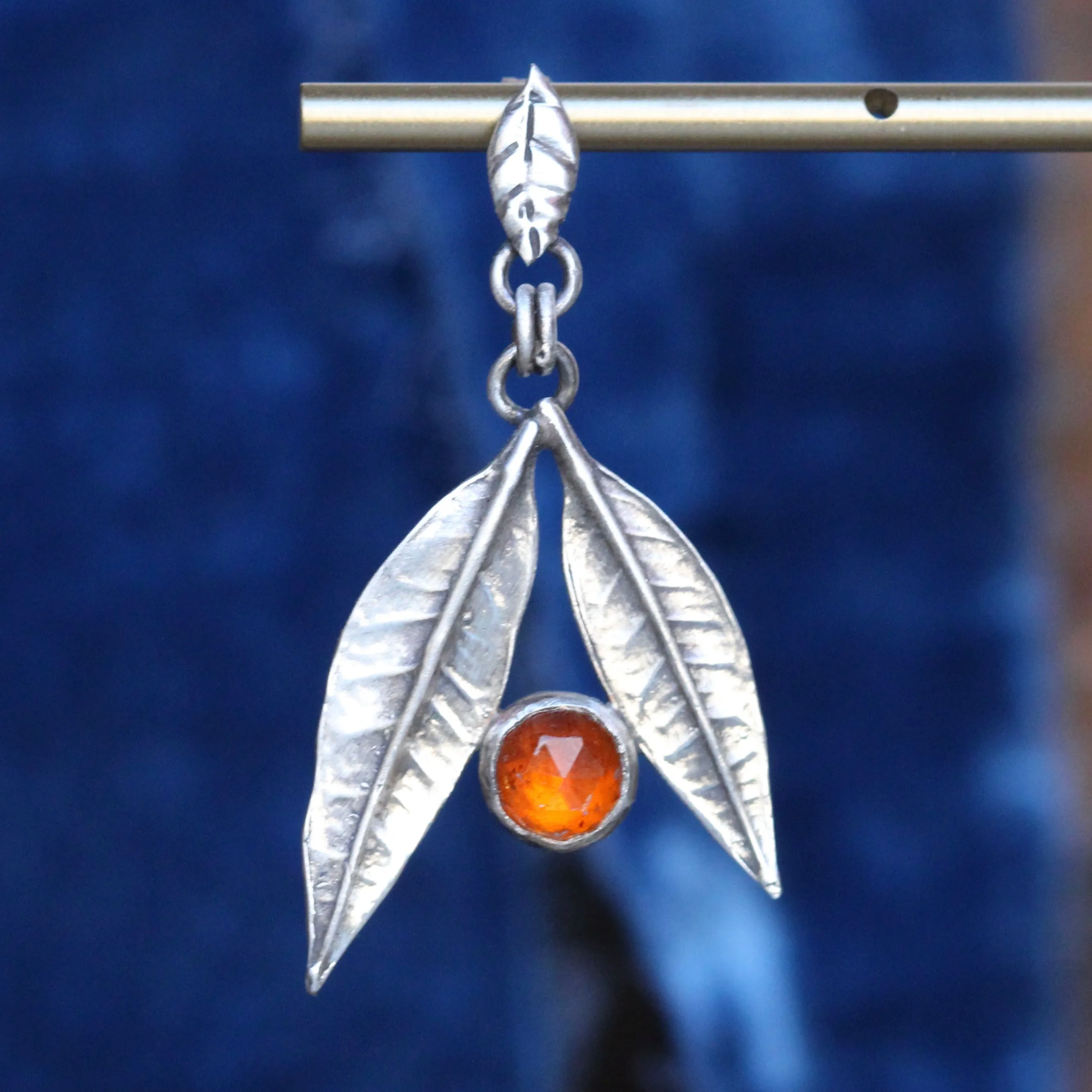 Redlands Orange leaf earrings with orange Kyanite