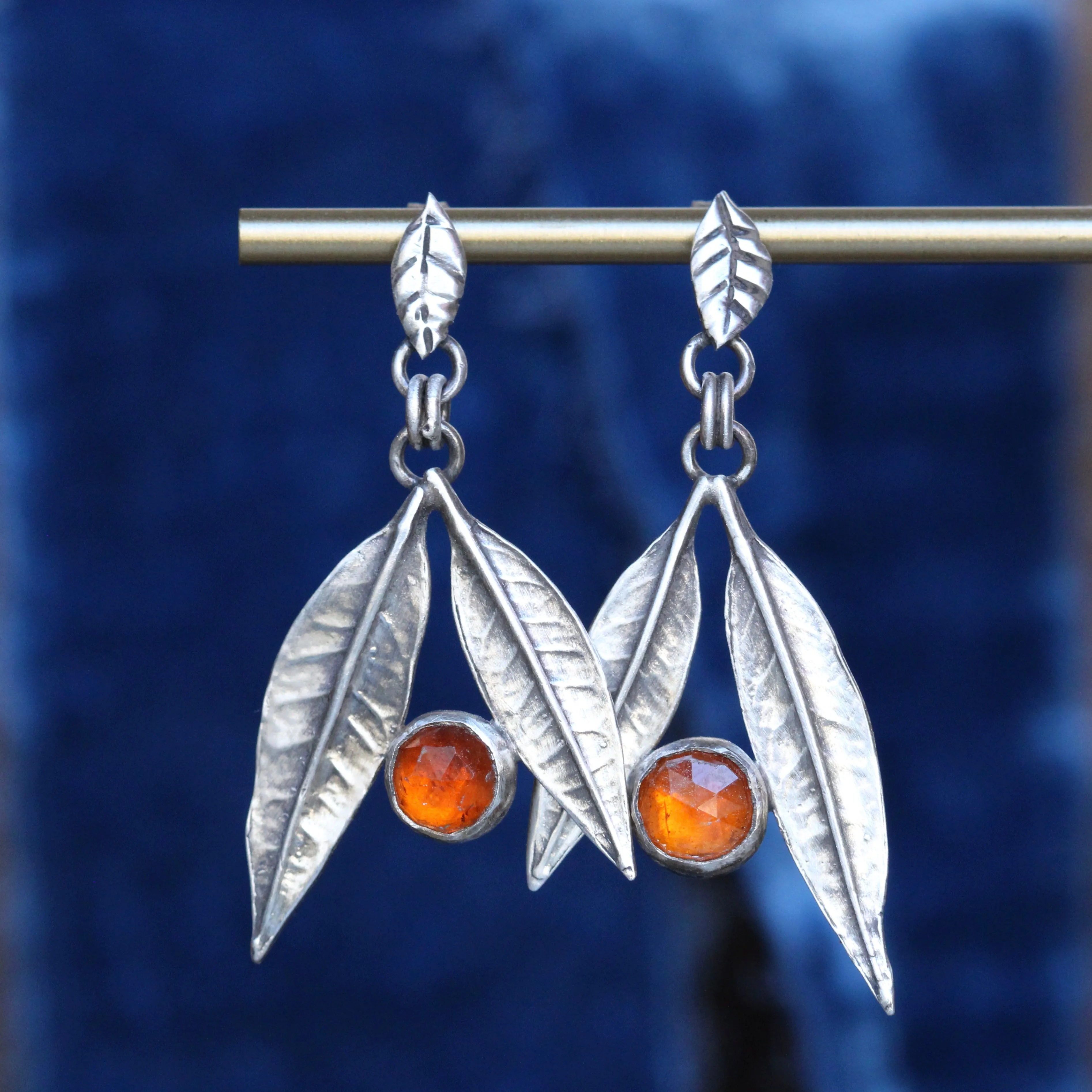Redlands Orange leaf earrings with orange Kyanite