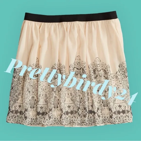 Retro AEO Ivory Chiffon Print Mini Skirt