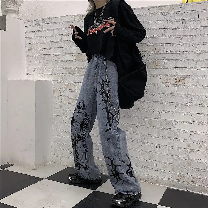 Retro Chain Blue Gray Denim Pants ER5826