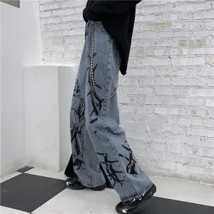 Retro Chain Blue Gray Denim Pants ER5826