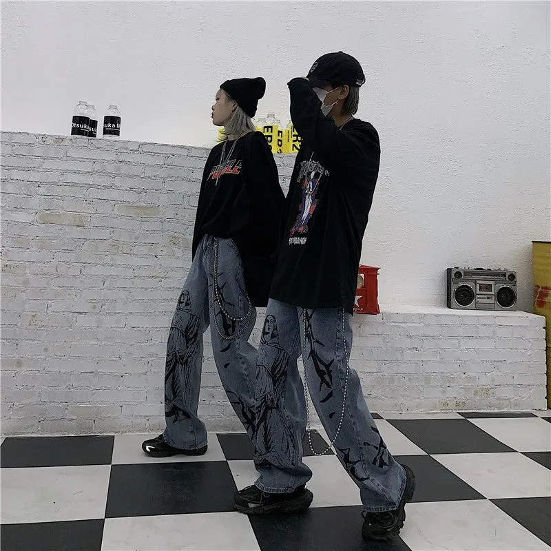 Retro Chain Blue Gray Denim Pants ER5826