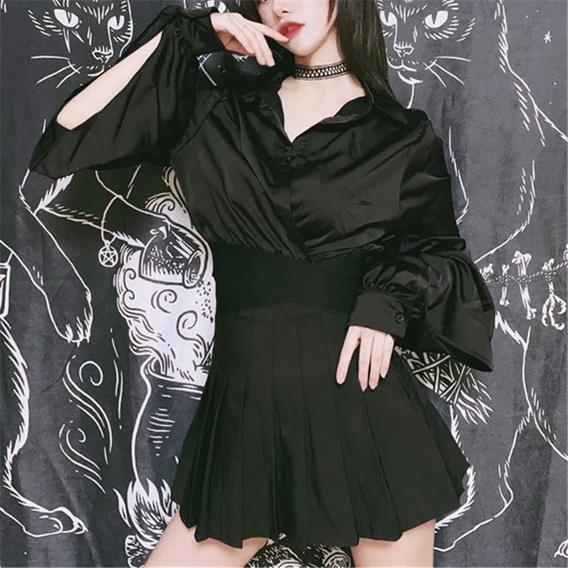 Retro Flared Sleeves Cut Waist Short Shirt ER5748