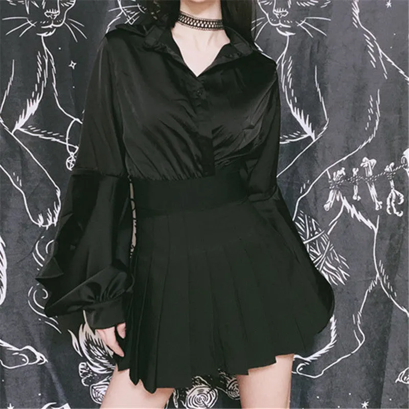 Retro Flared Sleeves Cut Waist Short Shirt ER5748