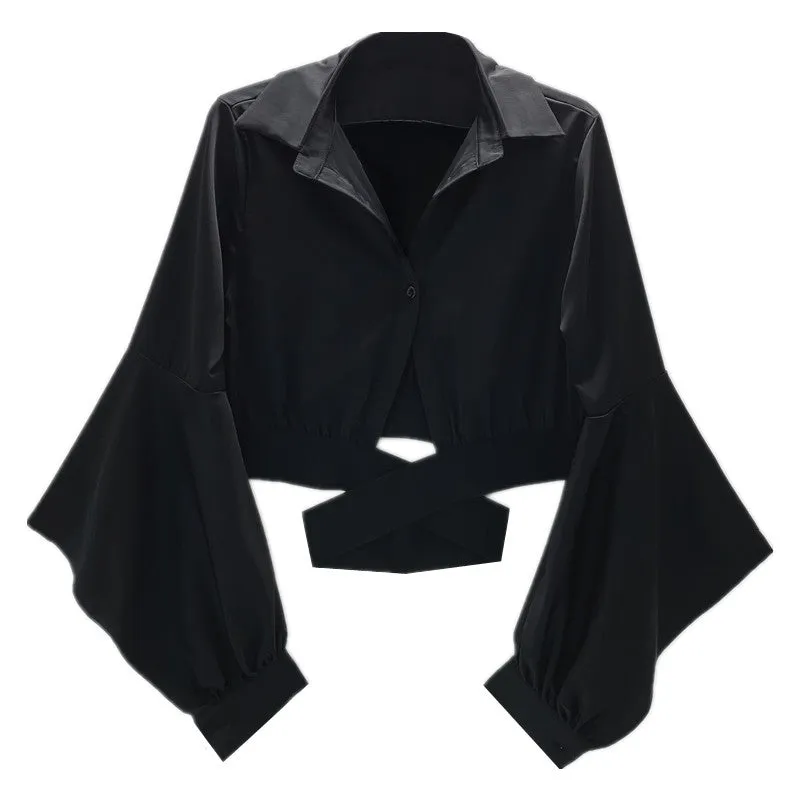 Retro Flared Sleeves Cut Waist Short Shirt ER5748