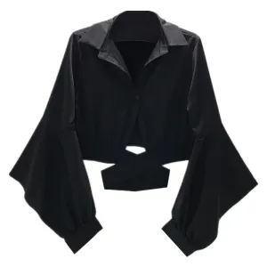Retro Flared Sleeves Cut Waist Short Shirt ER5748