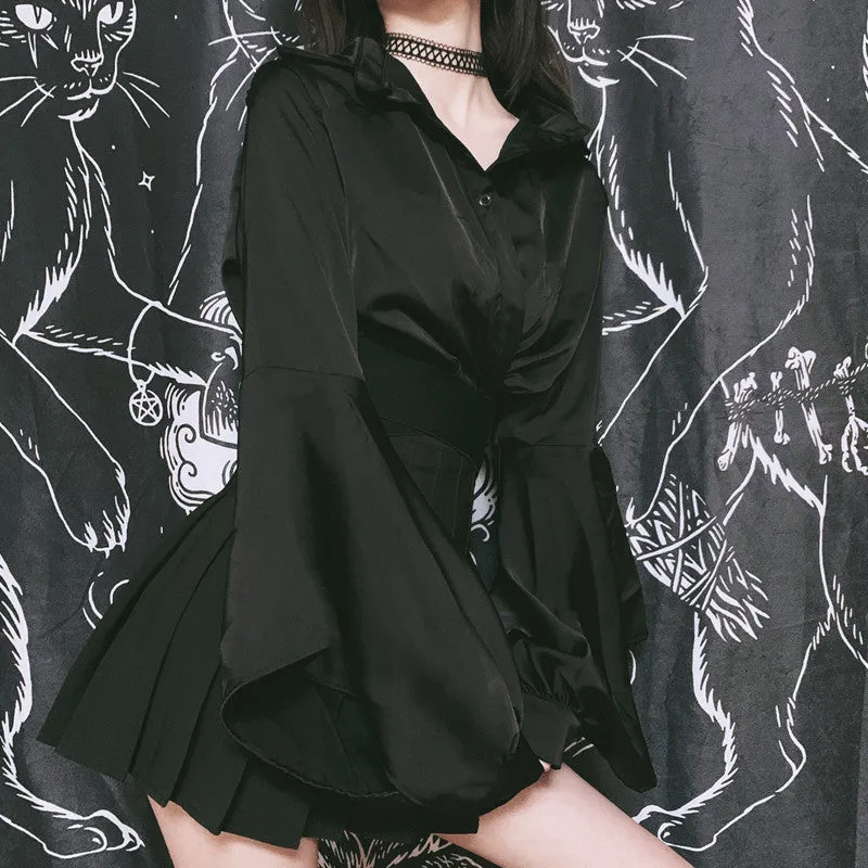 Retro Flared Sleeves Cut Waist Short Shirt ER5748