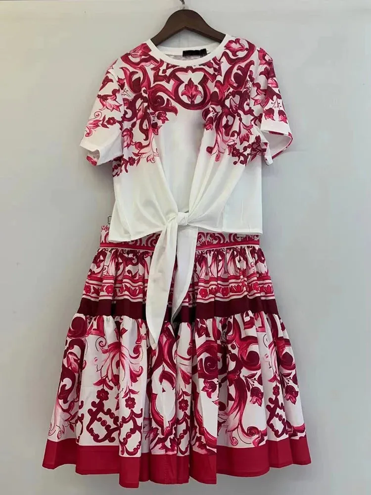 Retro Geometric Print high waist strap T two-piece