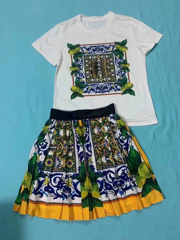 Retro Geometric Print high waist strap T two-piece