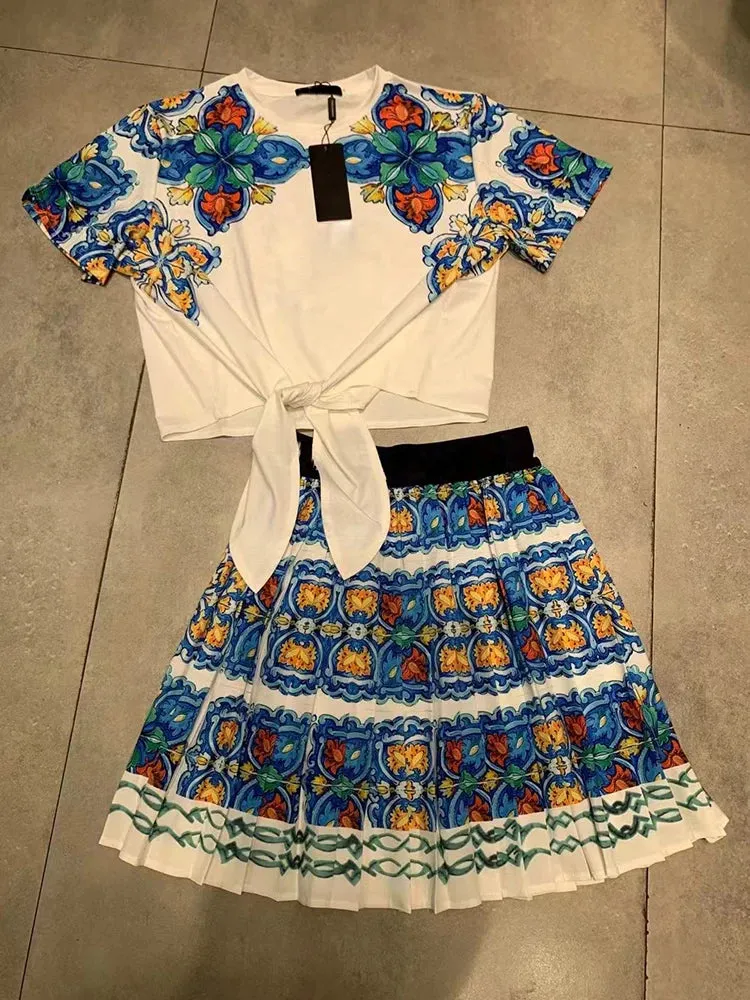 Retro Geometric Print high waist strap T two-piece