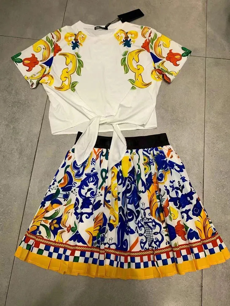 Retro Geometric Print high waist strap T two-piece