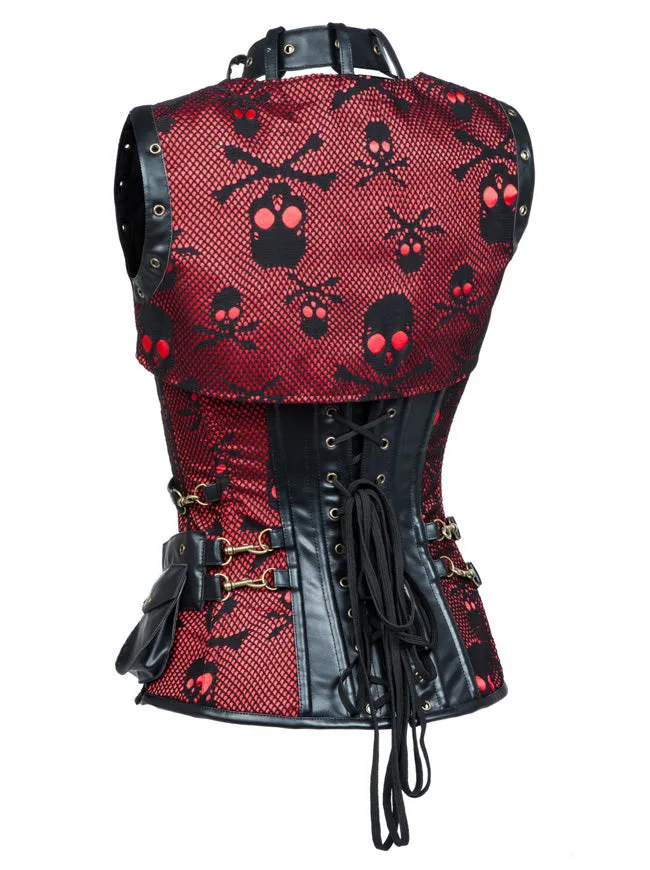 Retro Gothic Spiral Steel Boned Brocade Steampunk Bustiers Corset with Jacket and Belt
