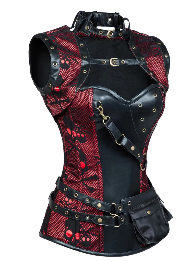 Retro Gothic Spiral Steel Boned Brocade Steampunk Bustiers Corset with Jacket and Belt