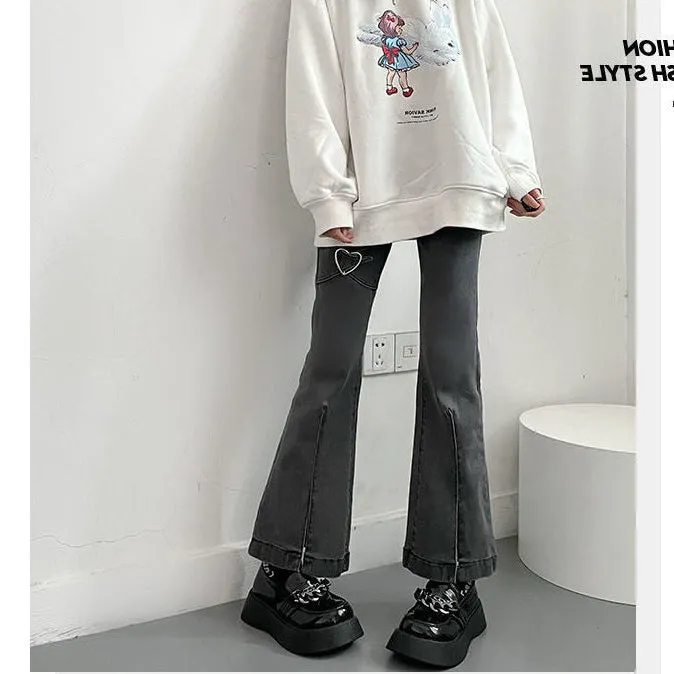 Retro Heart Buckle High Waist Pants