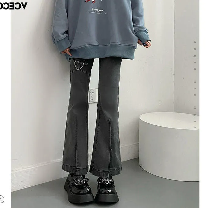 Retro Heart Buckle High Waist Pants