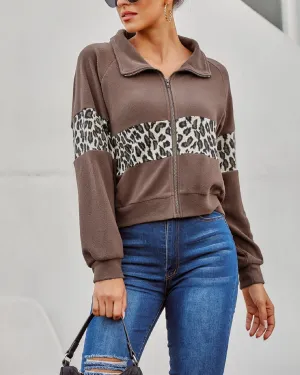 Retro Leopard Stitching Zip Jacket