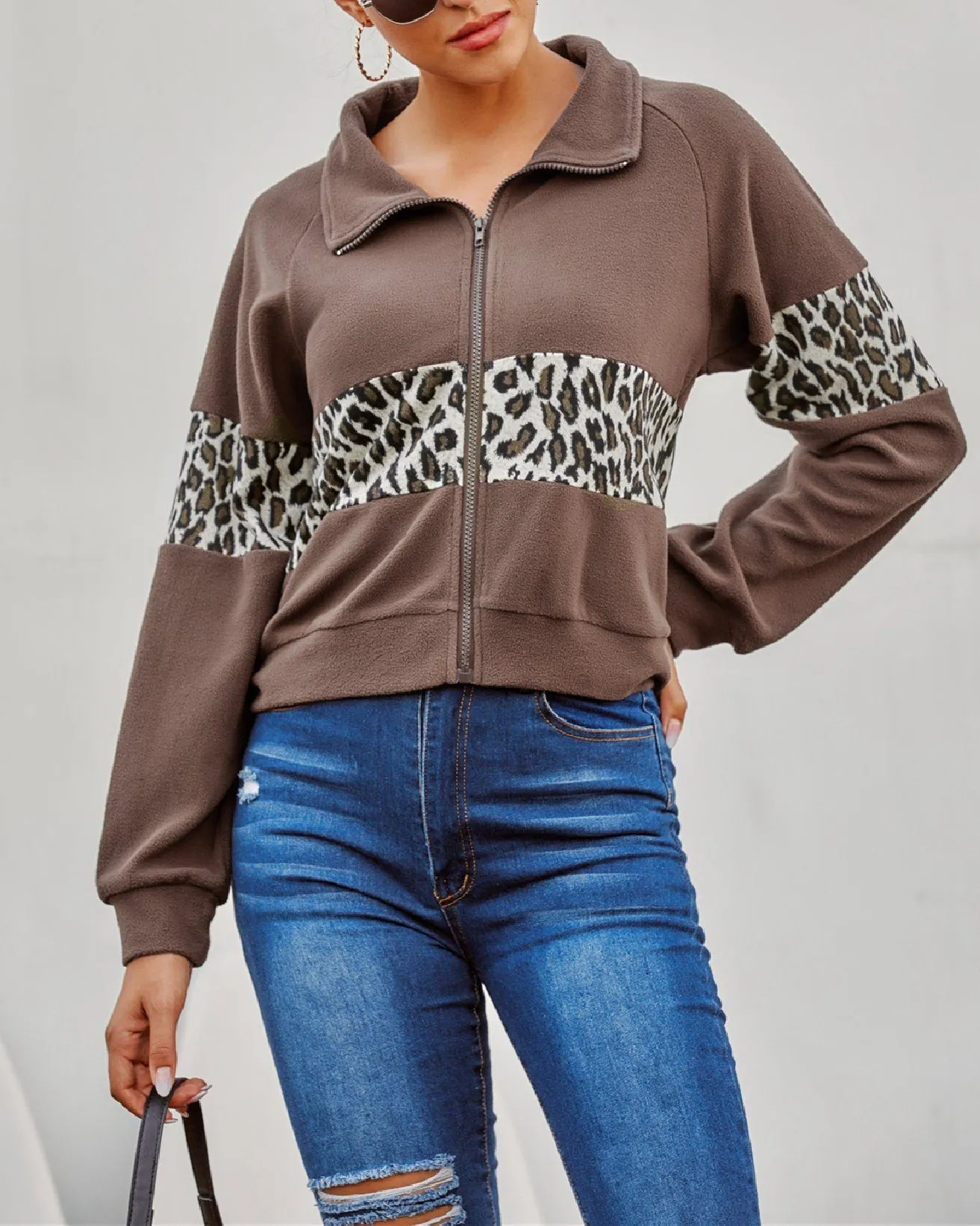 Retro Leopard Stitching Zip Jacket