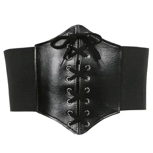 RETRO PU CROSS-LACE ELASTIC BELT Corset KF1004