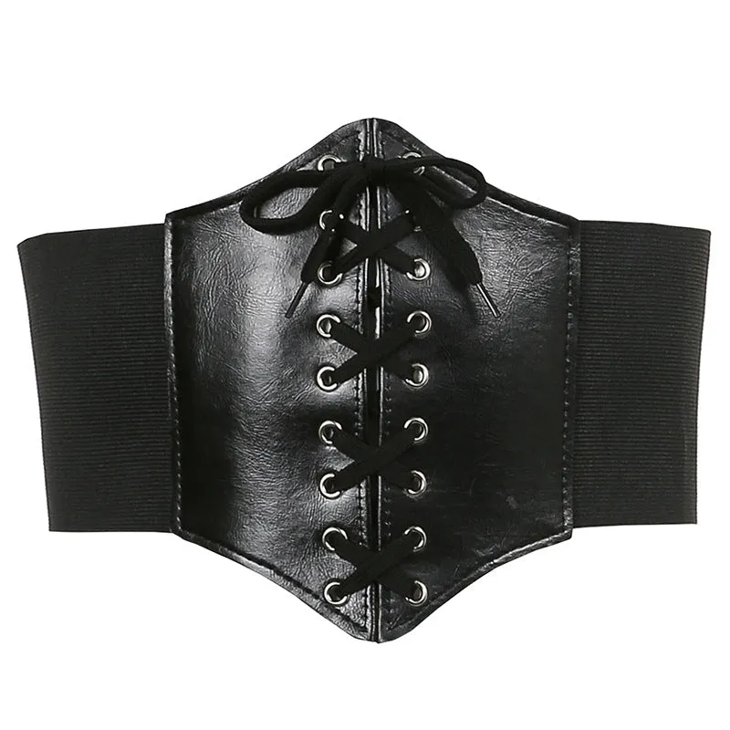 RETRO PU CROSS-LACE ELASTIC BELT Corset KF1004