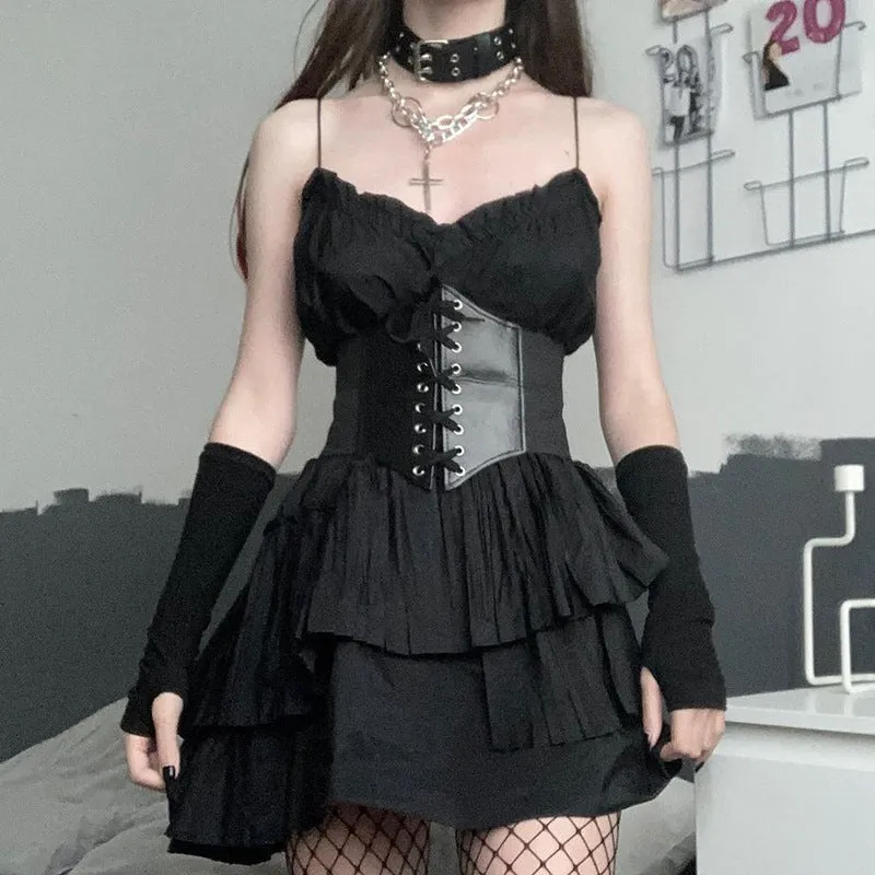 RETRO PU CROSS-LACE ELASTIC BELT Corset KF1004