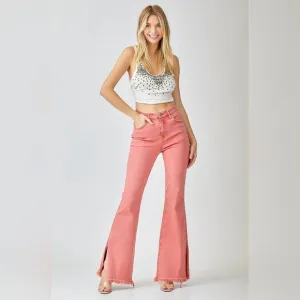 Risen High Rise Pink Peach Flare Jeans Barbiecore Various New