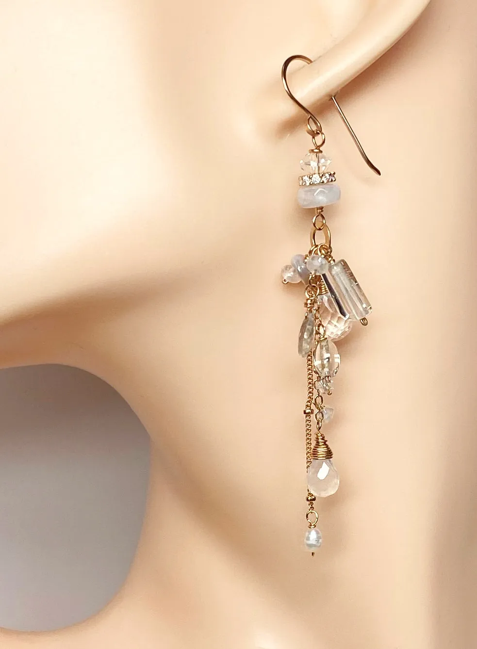 Rose Gold Boho Dangle Earrings with Crystal Quartz & Moonstone