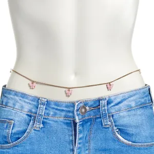 Rose Gold Tone Pink Butterfly Dangle Belly Chain
