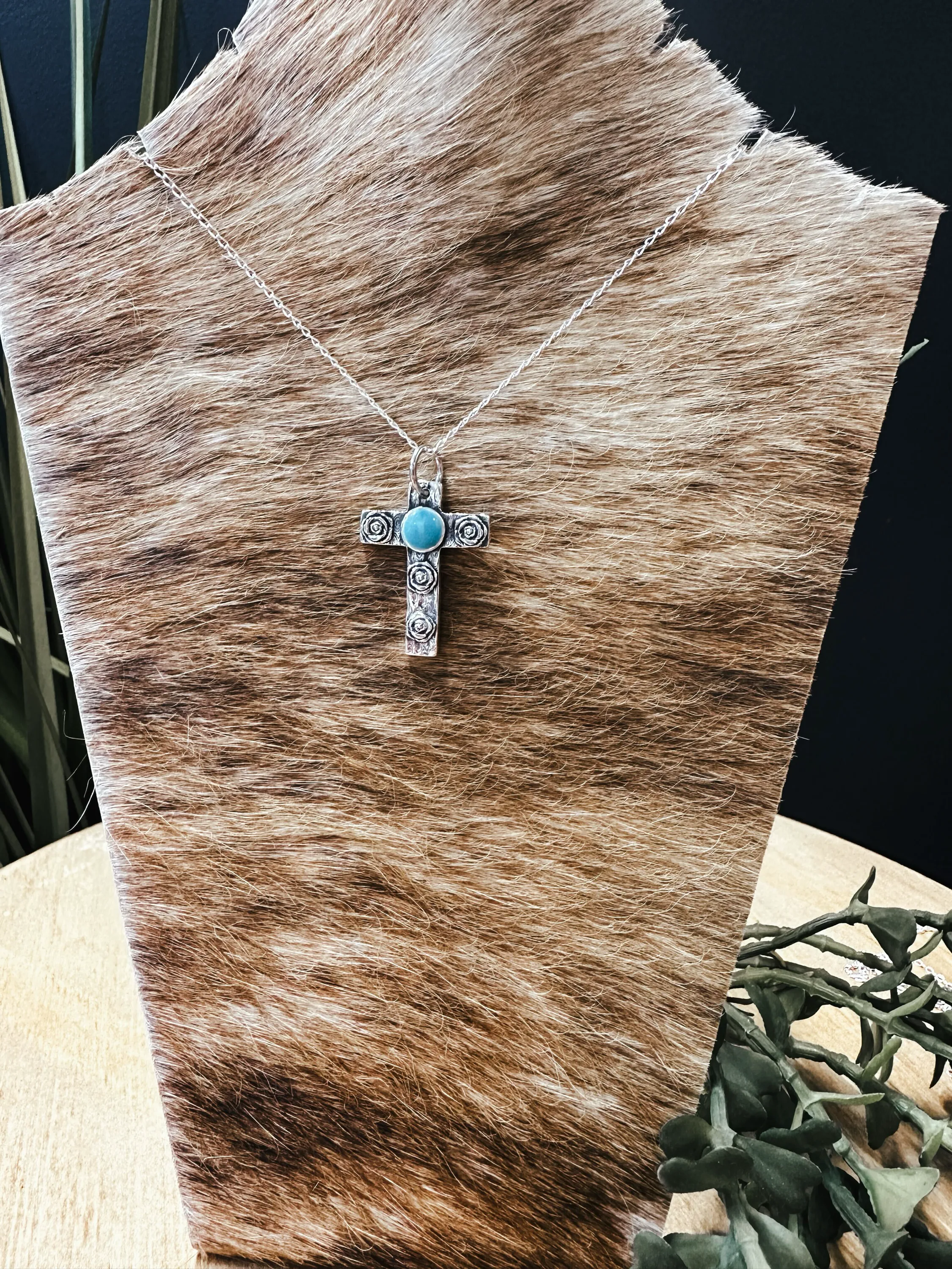 Roses Cross Turquoise Necklace