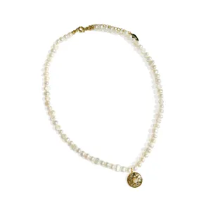 Rosette Charm & Pearl Necklace