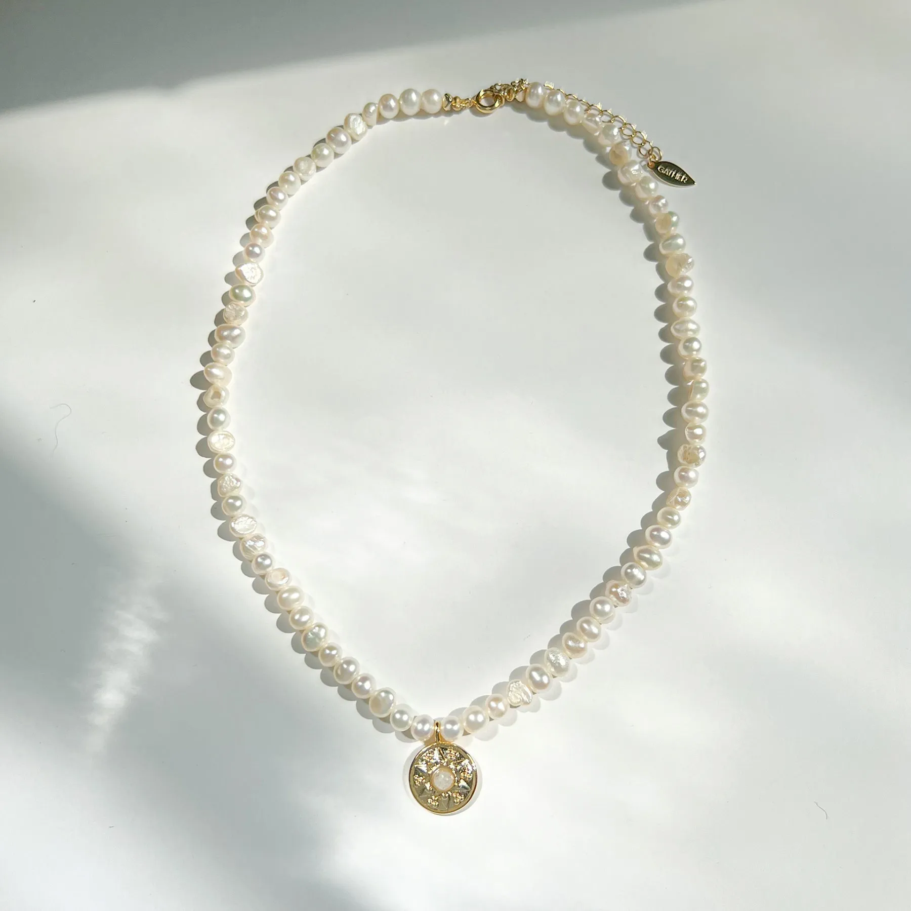Rosette Charm & Pearl Necklace