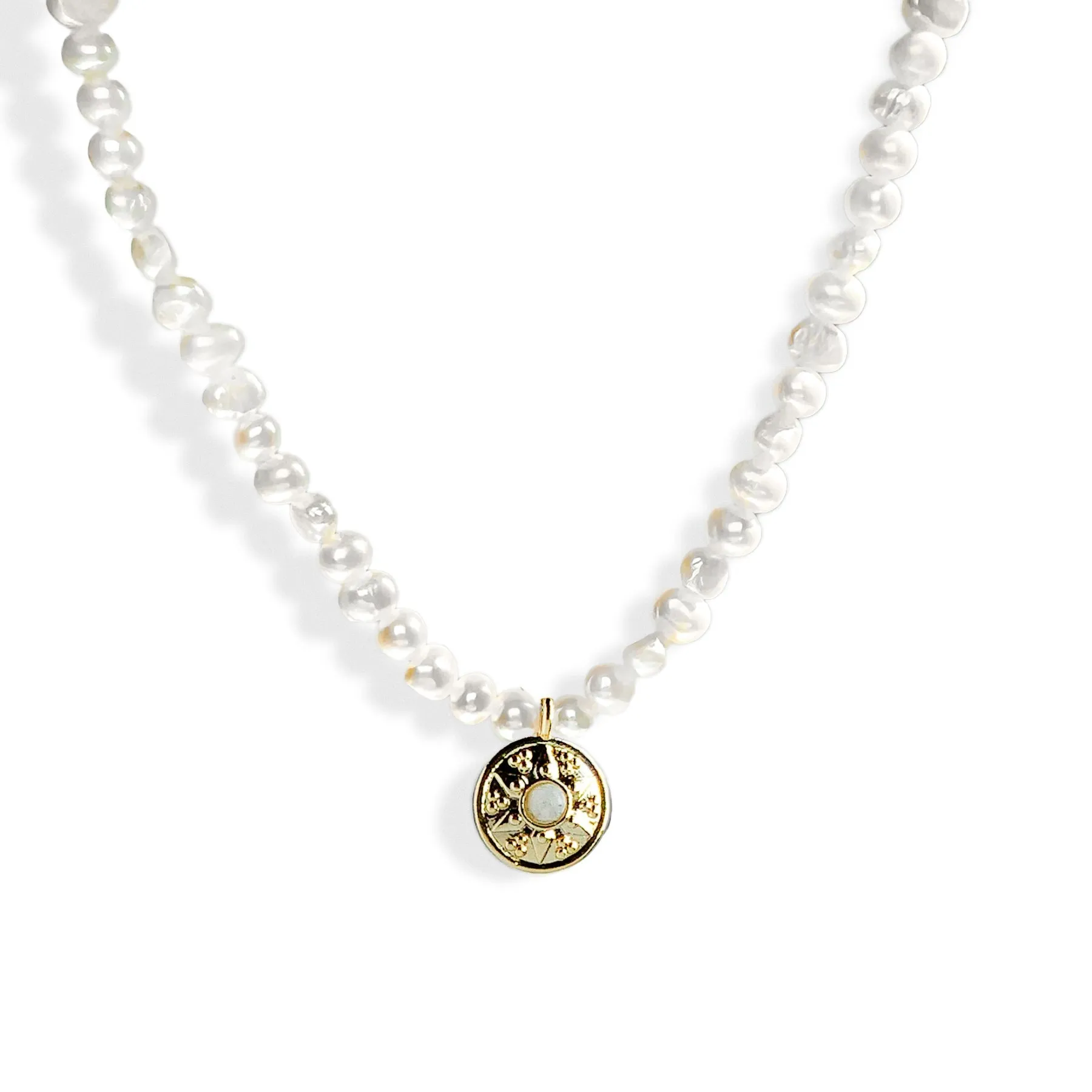 Rosette Charm & Pearl Necklace