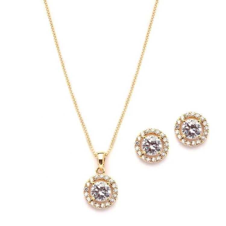 Round Halo Necklace and Stud Earrings Set