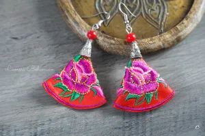 Scarlet Bloom Embroidered Earrings