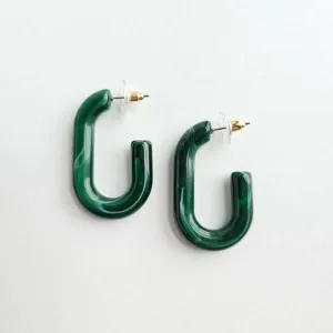 Shannon Resin Chain-Link Hoops in Forest Green