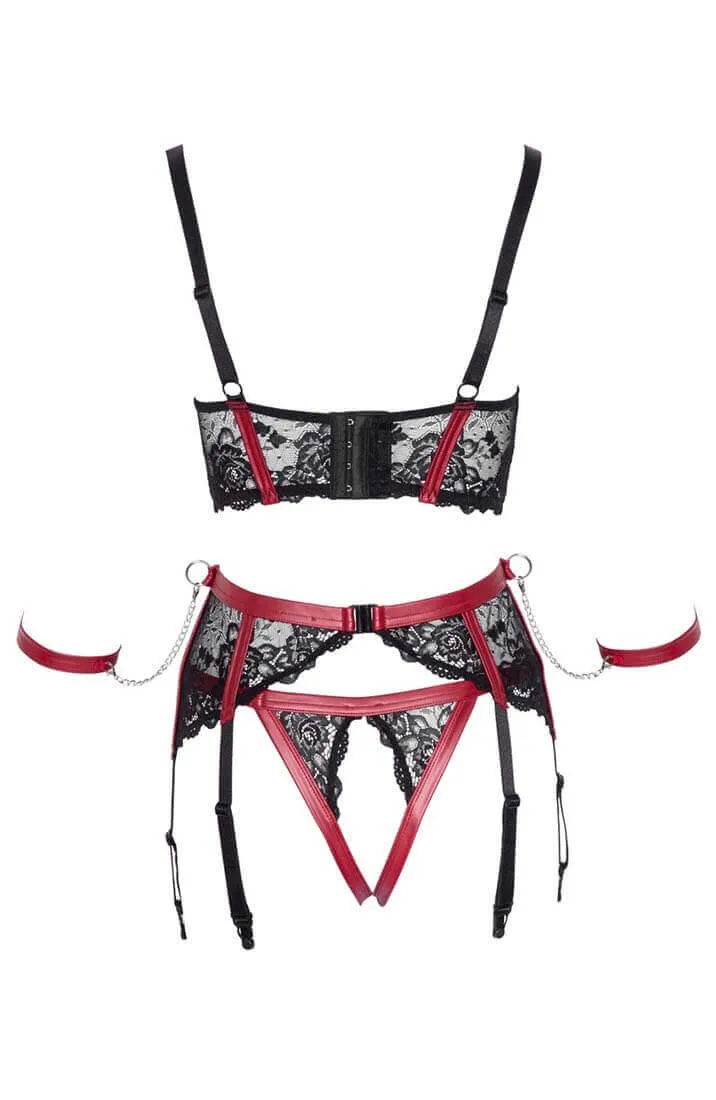 Shelf bra, garter belt & thong - Submissive Signs